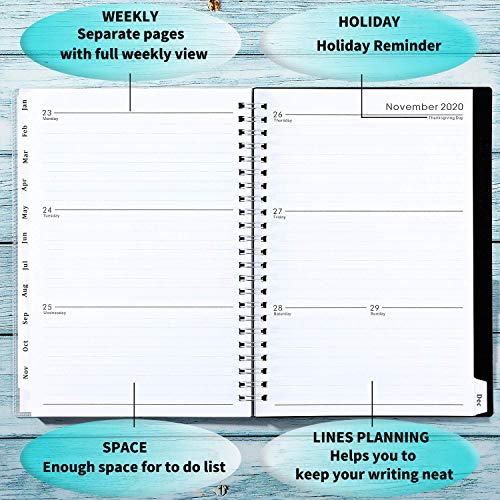 2020 Planner - Weekly & Monthly Planner 2020, Jan - Dec, 6.25" x 8.3", 12 Monthly Tabs, Twin Wire Binding, Clear Cover Pockets