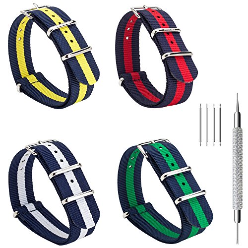 Gemony NATO Strap 4 Packs Nylon Replacement Watch Band 20mm SLS-200