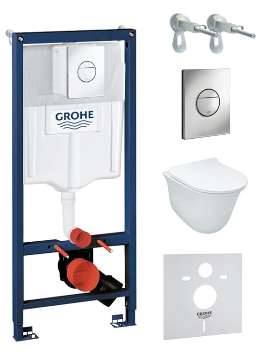 Grohe Rapid SL Vorwandelement inkl. Drückerplatte chrom + Lavita Wand WC Luvo ohne Spülrand + WC-Sitz mit Soft-Close-Absenkau
