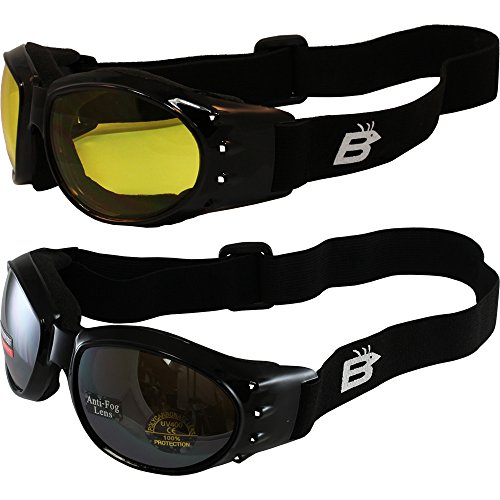 Two Pairs Birdz Eagle Red Baron style Motorcycle Padded Airsoft Goggles Yellow & Driving Mirror Lens for Day and Night riding comfort You Should Have Googles For Any Weather Condition