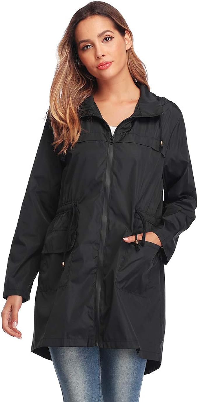 Dilgul Windbreaker Raincoat Women Waterproof Hooded Long Sleeve Outdoor
