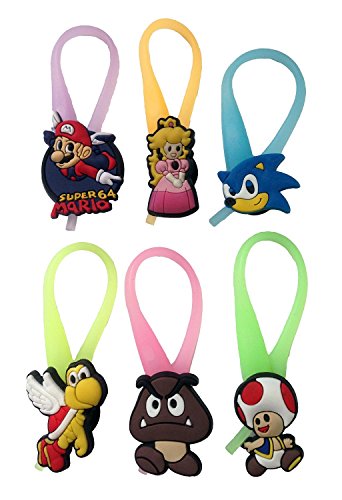 Super Mario Luminescent Colorful Silicone Snap Lock Zipper Pulls 6 Pcs Set #3