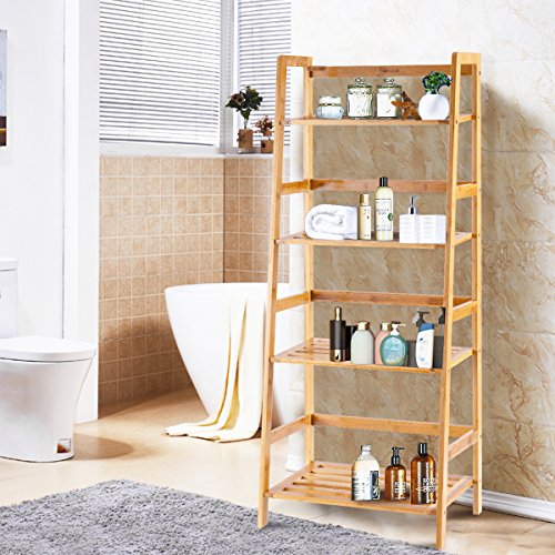 image for COSTWAY 4 Tier Bamboo Ladder Shelf Multifunctional Plant Flower Displa