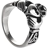 Celtic Claddagh Ring, Irish Heart Promise Anniversary Ring, Stainless Steel Heart Crown with Trinity Knot Jewelry