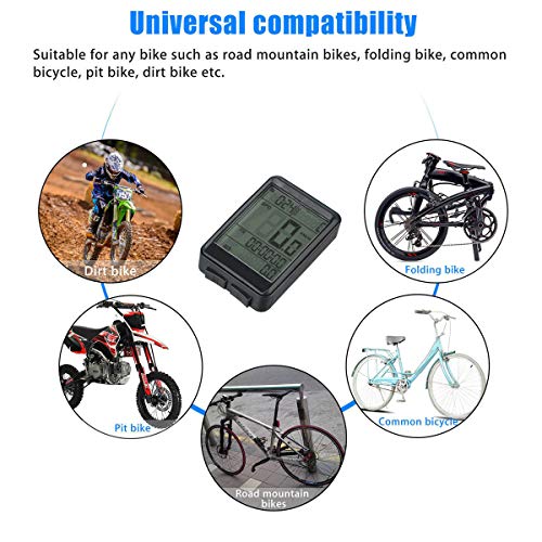 DEALPEAK Wired/Wireless Bicycle Bike Speedometer Odometer Multi Functional Cycle Bike Computer with Waterproof Backlight Display Speed Tracking for Riding Cycling (Wired Type)