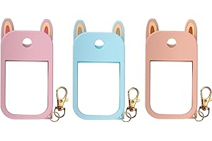 Hovmvtee 3 Pack Cute Ear Silicone Case Compatible with Touchland Hand Sanitizer Spray (Fit for 1 FL.OZ), Protective Case with Keychain, Hand Sanitizer Holder(Pink,Blue,Beige)