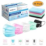 Disposable Face Mask, KABB Individually Wrapped Earloop Face Masks, 4 Ply Thicker Face Mask Hypoallergenic Mask, Procedure Mask for Daily Use 50 Pcs (Rainbow Color)