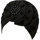 YYAOJHAO Women Turban Flower Caps - Elastic Beaded Solid Headwrap Chemo Beanies Cancer Headwear Hats for Hair Loss Cover
