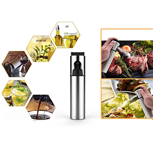 Olive Oil Sprayer, Stainless Steel Olive Oil Dispenser Cooking Spray Bottle Oil Mister Kitchen Vinegar Sprayer Barbecue Marinade Spray Bottle with Bouns Brush (Not Oil Column)