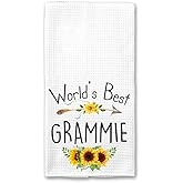 World's Best Grammie Kitchen Towel, Floral Sunflower Kitchen Towel, Best Grammie Ever, Gift Mothers Day Birthday Christmas Thanksgiving for Grammie, Soft and Absorbent Kitchen Tea Towel