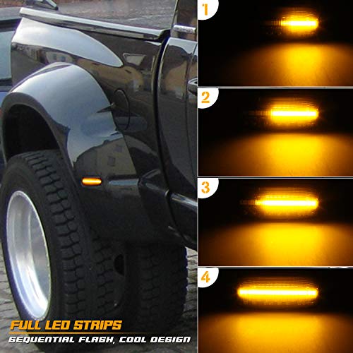 RUXIFEY Sequential LED Side Marker Lights Smoked Front Rear Sidemarkers Compatible with Dodge Ram 2500 3500 2010-2018
