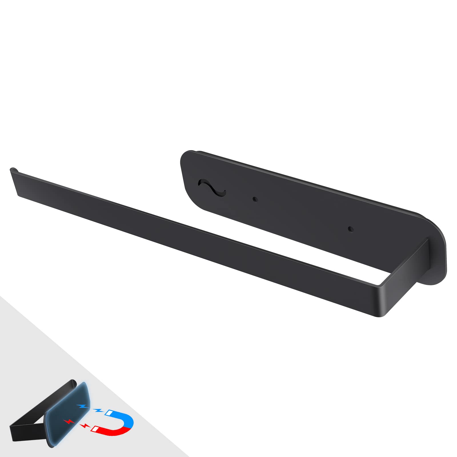 EXLECO Kitchen Roll Holder Magnetic Kitchen Roll Holder No Drilling Magnetic Paper Roll Holder Stainless Steel Roll Holder with Strong Adsorption Holder for Fridge Microwave Metal Cabinet Black