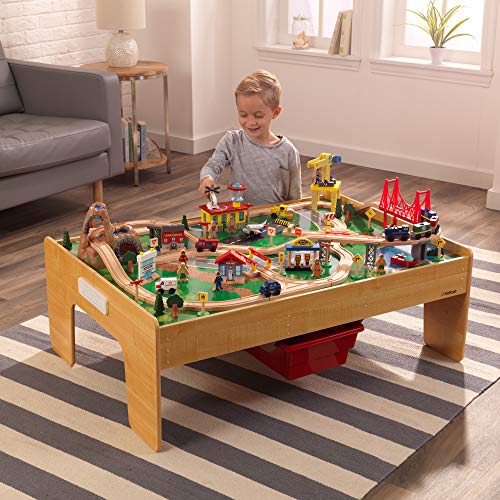 KidKraft 18025 Adventure Town Eisenbahnspielset & Tisch mit EZ Kraft Assembly Bahngleis-Set und Tisch aus Holz… – Bild 3