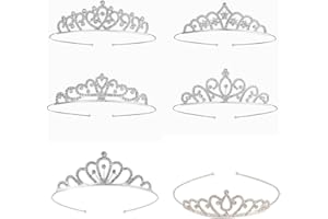 FUNNTY 6 Pcs Girls Princess Crystal Tiara Crown, Silver Bridal Wedding Hair Accessories for Birthday Party, Prom