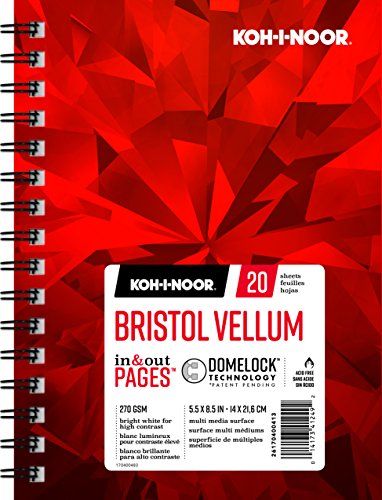 Koh-I-Noor Bristol Vellum Bright White Paper Pad with In and Out Pages, 270 GSM, 5.5 x 8.5", Side Wire-Bound, 20 Sheets per Pad (26170400413) - Thumbnail 3
