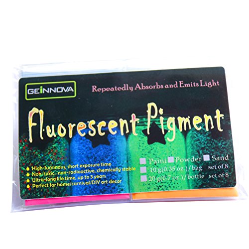 Glow in The Dark Powder Fluorescent Pigment Photoluminescent Paint Set of 8 epoxy Resin Color Pigment GEiNNOVA Outdoor Graffiti Luminous Art Paint