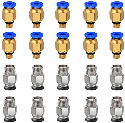 Ewigkeit PC4-M6 Pneumatic Fitting Push to Connect + PC4-M10 Straight Quick in Fitting for 3D Printer Bowden Extruder (Pack of 20pcs)