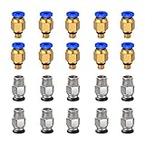 Ewigkeit PC4-M6 Pneumatic Fitting Push to Connect + PC4-M10 Straight Quick in Fitting for 3D Printer Bowden Extruder (Pack of 20pcs)