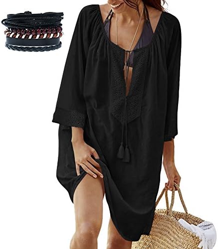 Women's Bathing Suit Coverups V-Neck Tassel Plus Size Loose Beach Bikini Cover Up For Lady