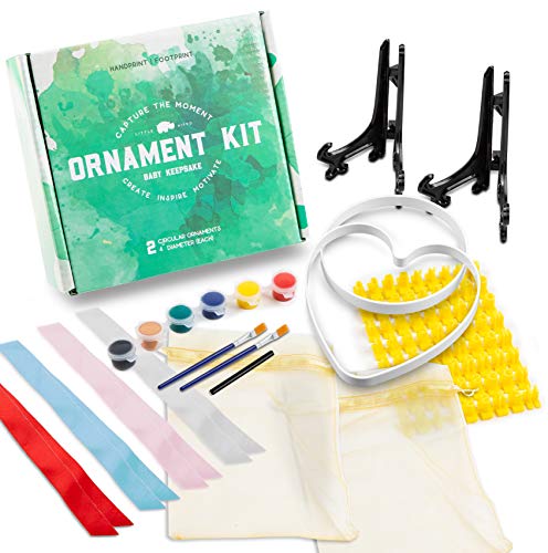 Baby Ornament Keepsake Kit (NEWBORN BUNDLE) 2 EASELS, 4 RIBBONS & LETTERS! Baby Handprint Kit and Footprint Kit, Clay Casting Kit for Baby Shower Gifts, Boys & Girls - Thumbnail 5