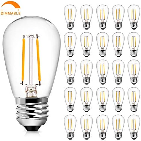 S14 2W LED Edison Light Bulbs Dimmable for Outdoor String Light Replacement, Soft White 2700K Waterproof Vintage LED Filament Bulb, 20-25 Watt Equivalent LED Bulbs, E26 Screw Base, Pack of 25