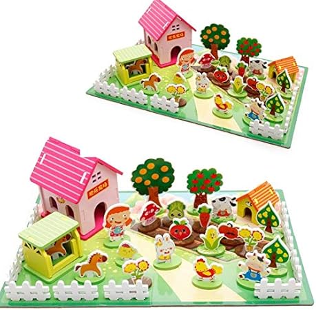 SN Toy Zone High Quality Wooden Assembling Cartoon Farm Animal 3D Puzzle Wooden Sorter Blocks Set