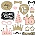 Fully Assembled Sweet 16 Birthday Photo Booth Props - Set of 30 - Pink & Gold Selfie Signs - 16th Party Supplies & Decorations - Cute 16th Bday Designs with Real Glitter - Did We Mention No DIY