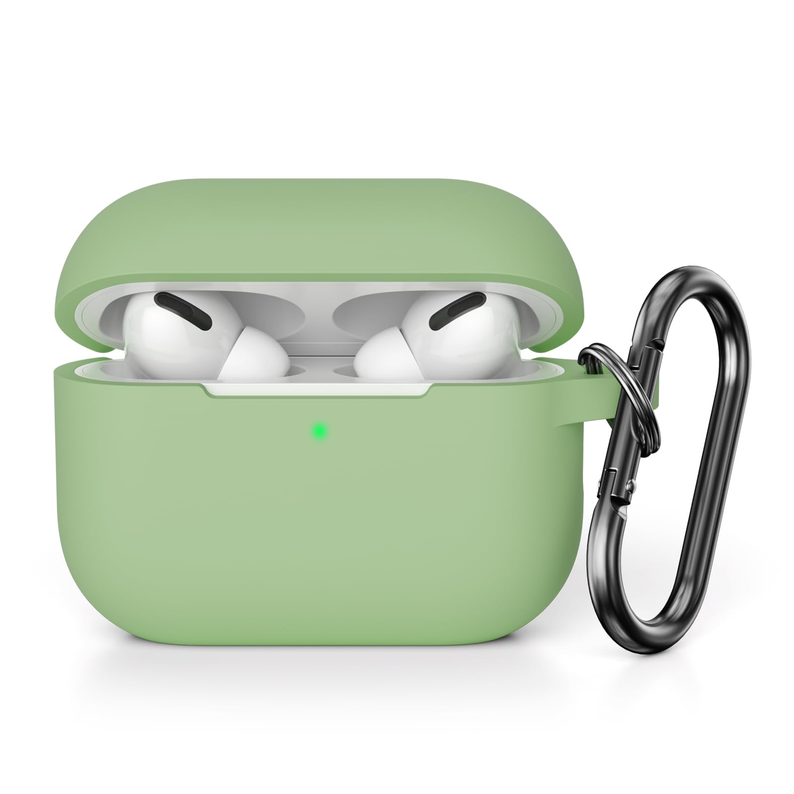 KOKOKA Case Cover Compatible with Airpods Pro 2, Soft Silicone Skin Case Cover Shock-Absorbing Protective Case for Airpods Pro 2nd Generation (2022) with Carabiner, Front LED Visible, Matcha Green