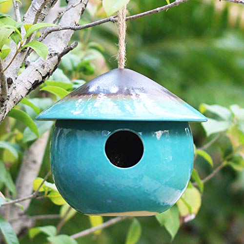 Tenforie Ceramic Birdhouses Bird Hut Hanging Hummingbird Nest for Outdoor -Green