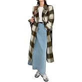 chouyatou Women's Elegant Plaid Wool Long Pea Coat Double Breasted Lapel Blazer Trench Coat Overcoat with Pockets