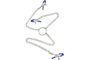 Acekiily 316L Nipple Clamp Adjustable Pressure Pearl Body Chains Necklace Stainless Steel Ring Non Piercing Body Jewelry for Mens Women Faux Body Jewelry (Blue)