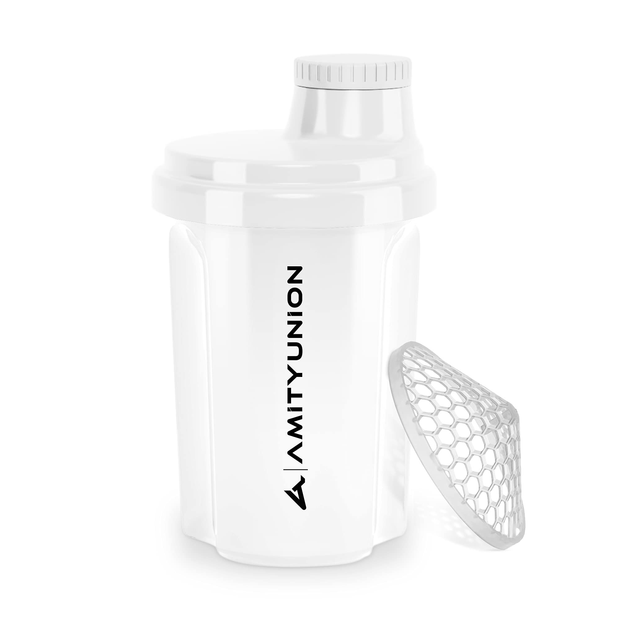 Protein Shaker 300 ml "Heaven" Leak-Proof, BPA with Clickable Strainer & Scale for Creamy Whey Shakes, Gym Fitness Mug for Isolate & Sport Concentrates, Protein Shaker in White
