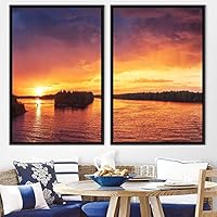 2 Piece Framed Canvas Wall Art Sunset Canvas Prints Home Artwork Decoration for Living Room,Bedroom - 16