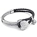 KONOV Womens Leather Stainless Steel Bracelet, Heart Charm Braided Cuff Bangle, Black Silver