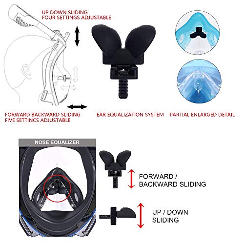 YSBER Full Face Snorkel Mask - 180 Seaview Snorkeling Mask with Action Camera Mount - Anti-Fog Anti-Leak Panoramic View Snorkel Set for Adults or Kids (Blue, L/XL)