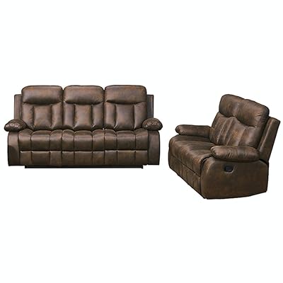 Betsy Furniture Microfiber Recliner Set, Brown, Living Room Set