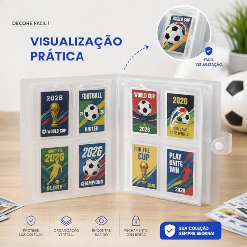 Pasta Porta Figurinhas Copa Do Mundo 2026 Capa Protetora Transparente Brochura 160 Espaços Fechamento Em Botão