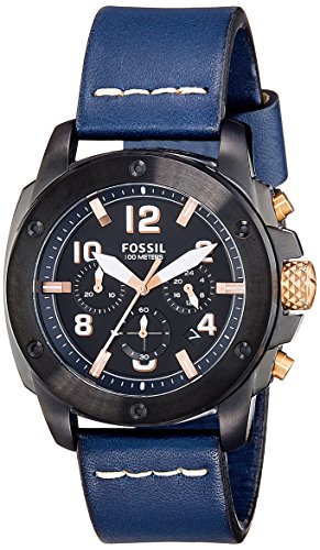 Fossil Men's FS5066 Modern Machine Black Stainless Steel Watch with Blue Leather Band