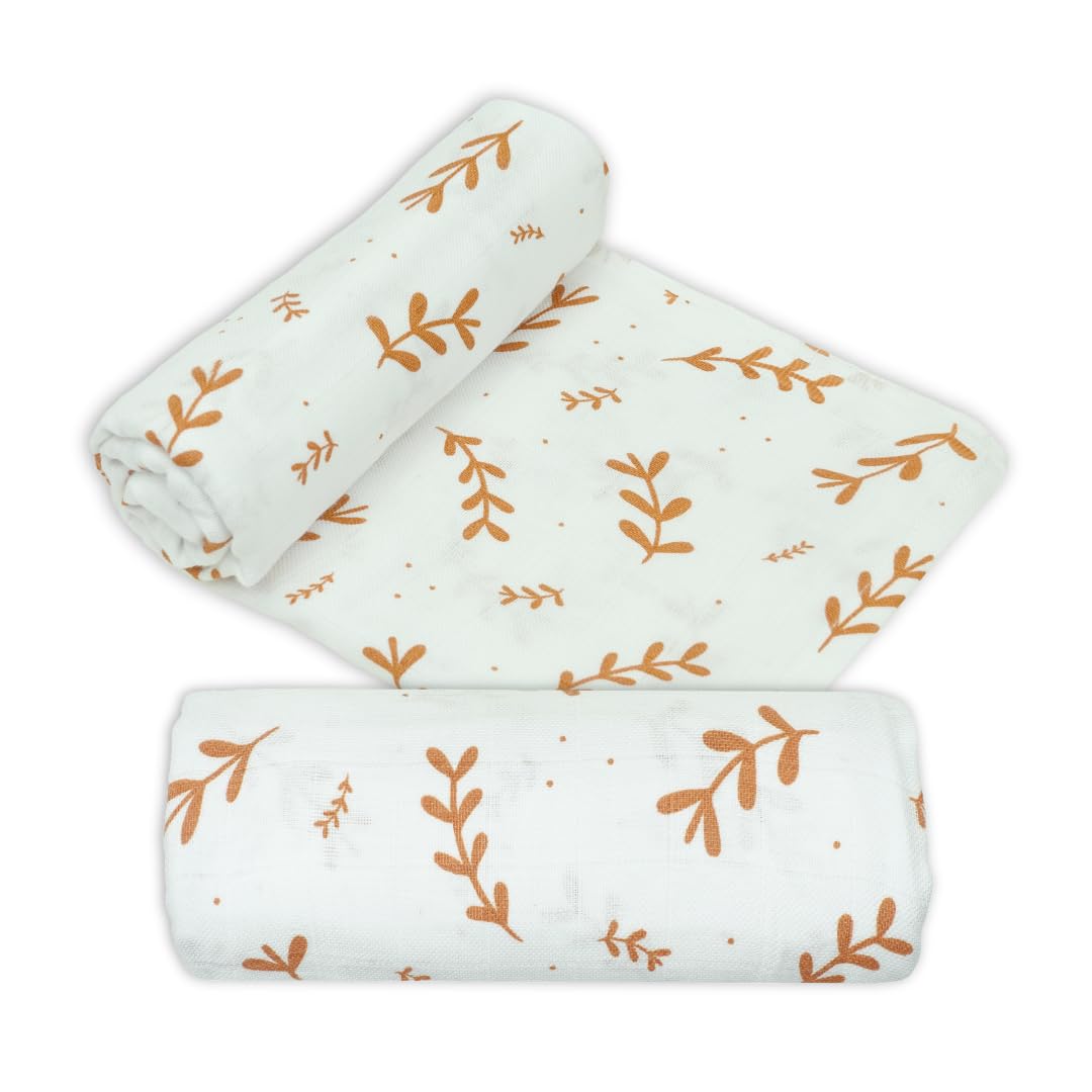 MuslinZ Ex Large 120cms Muslin Square - Newborn Baby Essential - Muslin Cloth - Breast feeding cover, Stroller Blanket, Moses sheet, Swaddle Blanket, Bath towel. Soft and cosy. (Laurel Leaf)