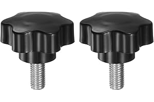 HARFINGTON 2pcs Star Knobs M10 x 20mm 304 Stainless Steel Threaded Stud 46mm Plastic 6-Star Head Hand Tightening Thumb Screw Clamping Jig Knob Handle, Black