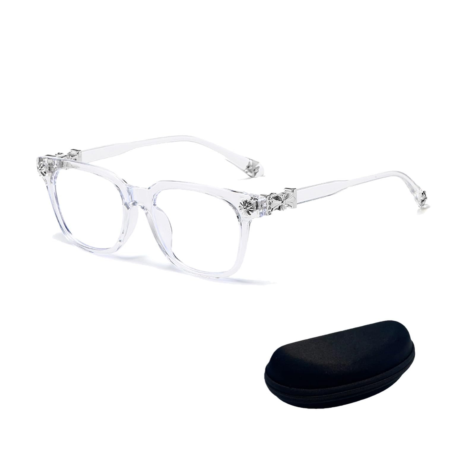 Classic Flat-Lens Glasses for Everyday Use, Elegant High-Iq Style, Unisex Durable Ultra-Light Frame, For Work & Daily Use (Transparent Silver)