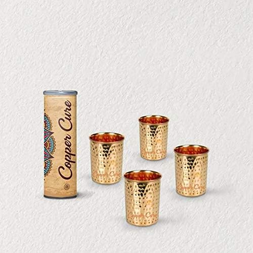 CopperCure Hand Made Hammered Copper Glass(Set of 4)