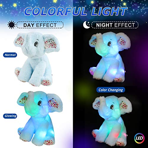 Bstaofy Light up Elephant Plush Blue Cozy Floppy LED Stuffed Animals