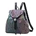 Nevenka Geometric Lingge Luminous Women Backpack Flash Colorful Travel Gym Drawstring Bags Rucksack (Colorful-Luminous, Large geometric square)