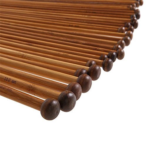 NUOMI 36 Pieces Bamboo Knitting Needles Set (18 Sizes from 2.0mm to 10.0mm), Single Pointed Carbonized Knitting Kits