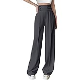 Betusline Women's High Waist Dress Pants Business Side Button Work Wide Leg Pants Straight Leg Trousers, Grey, Medium