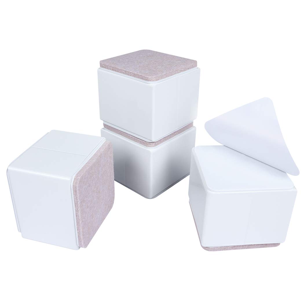 Ezprotekt 2" Lift Furniture Risers Carbon Steel Bed Risers,2.4" Self-Adhesive Heavy Duty Furniture Raisers Adds 2" Height to Beds Sofas Cabinets Supports 20,000 lbs, Square White