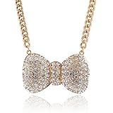 Goldtone with Clear Iced Out Medium Bow Pendant with a 20 Inch Necklace