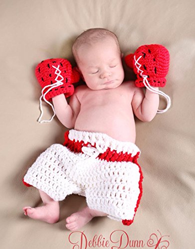 Neaer Newborn Infant Boxing Gloves Shorts Outfits Crochet Baby Boy Boxer Photography Props Handmade Knitted Props