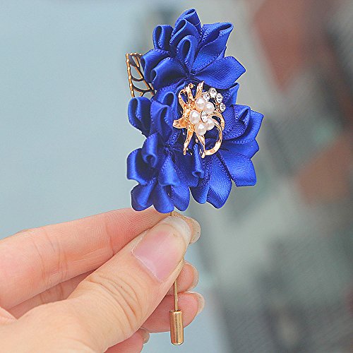 S-ssoy Boutonniere Bridegroom Groom Men's Boutonniere Groomsmen Best Man Boutineer with Pin Artificial Flower Brooch Corsage for Wedding Homecoming Prom Suit Decor Royal Blue Pack of 4 - Thumbnail 2